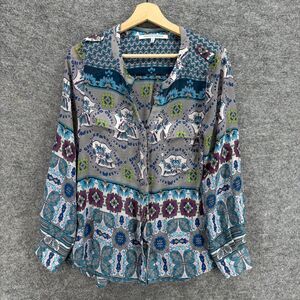 Collective Concepts Shirt Women S Small Gray Floral Button Up V-Neck Long Sleeve